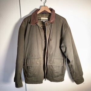 VNTG ST JOHNS BAY cabincore leather collar flannel lined woodsman chore jacket L